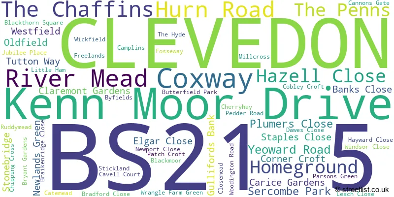 A word cloud for the BS21 5 postcode